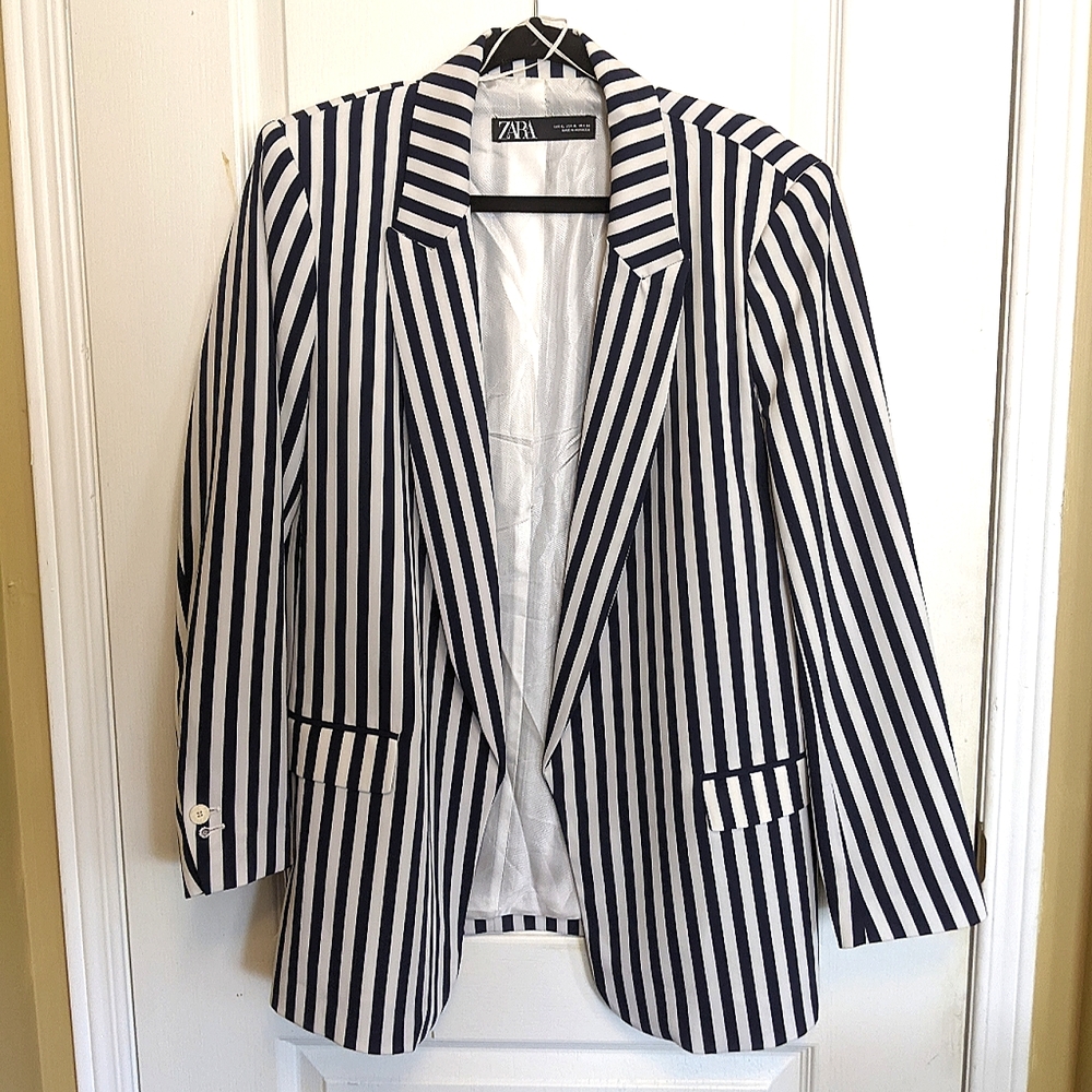 SzXL Zara Nautical Navy / White Stripe Blazer NWOT